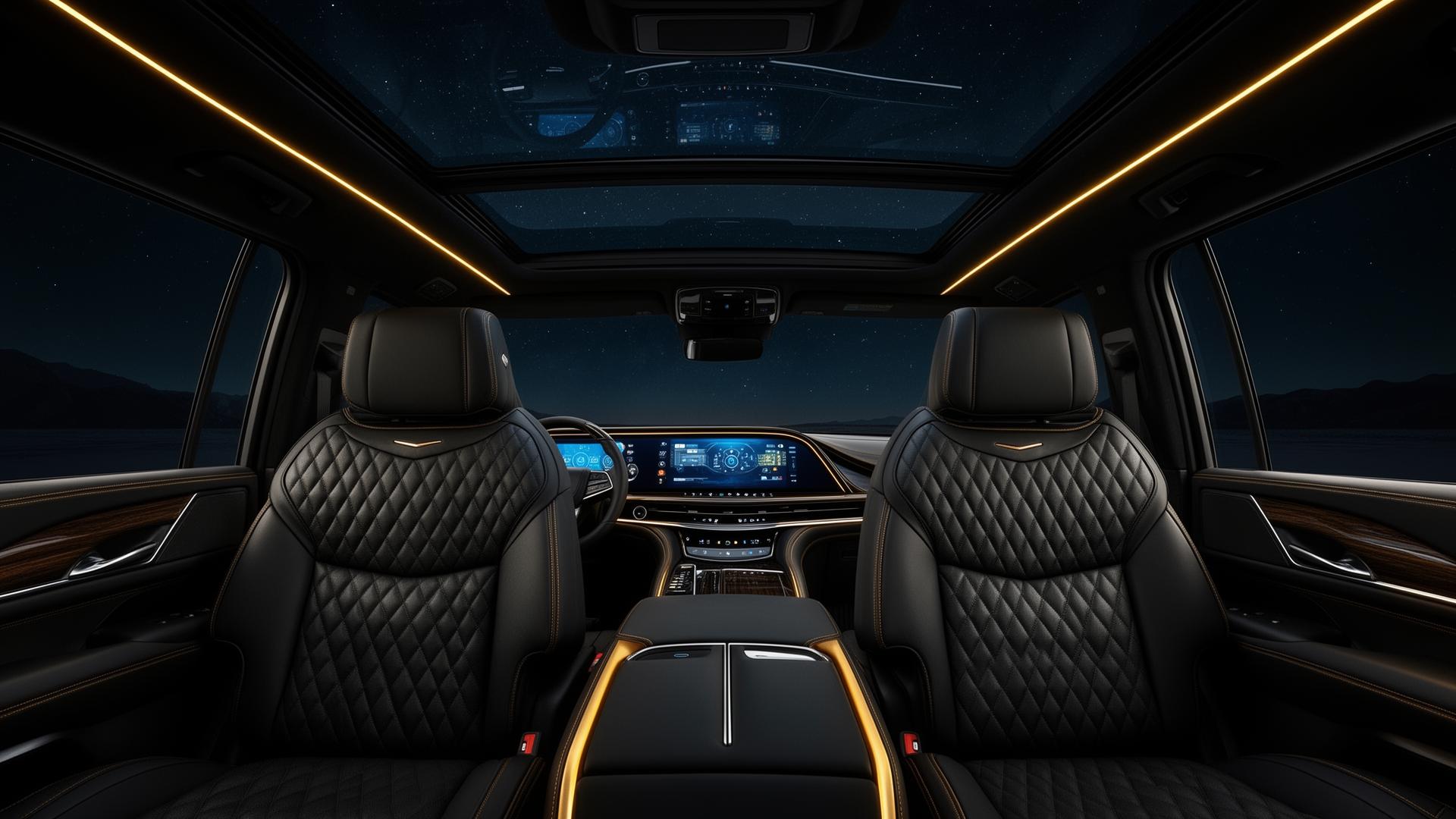 Cadillac Escalade IQ executive interior with quilted leather and ambient lighting